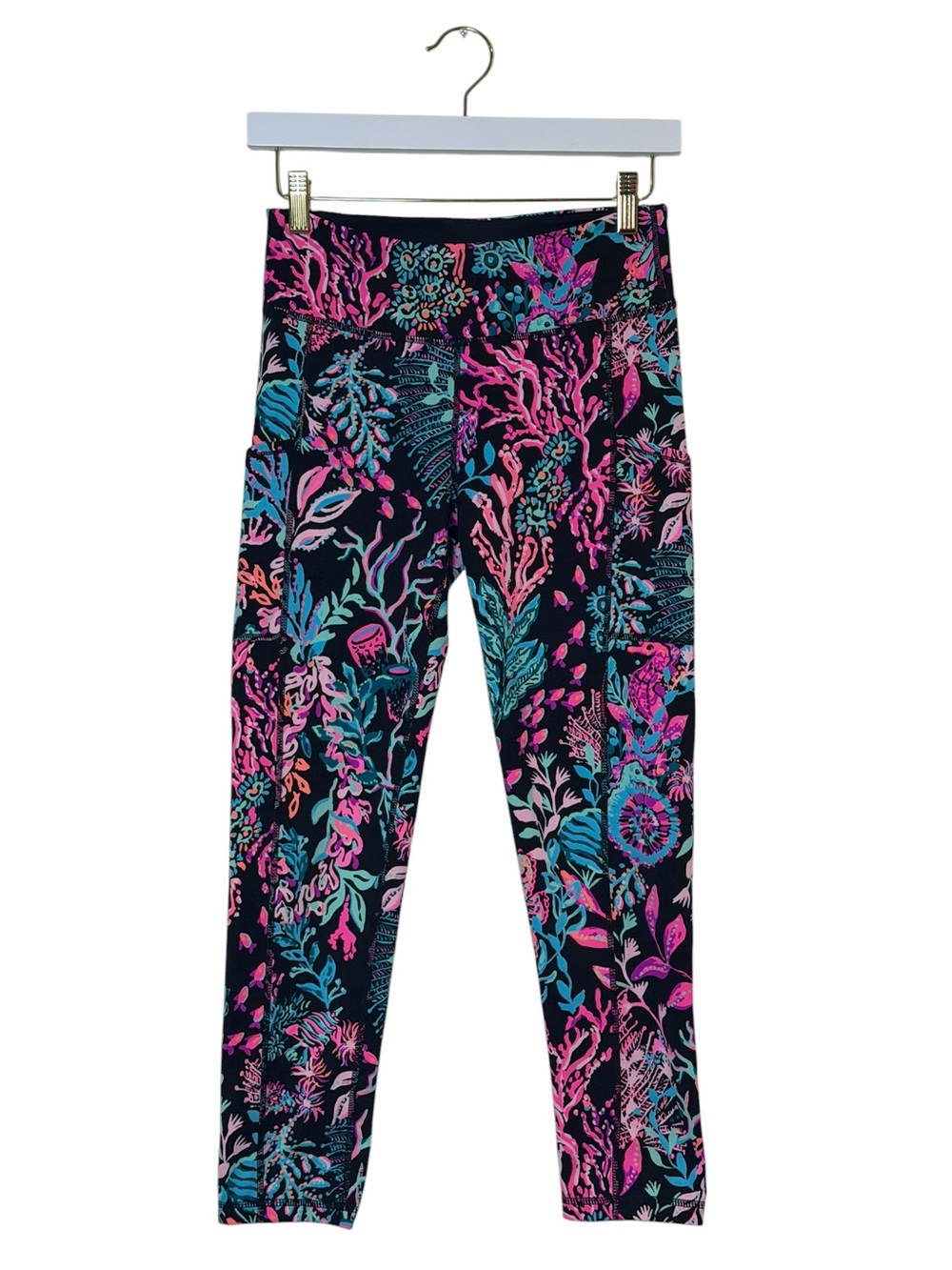 LILLY PULITZER Weekender Mid Rise Midi Leggings TWILIGHT CORAL- Small - Picture 3 of 14